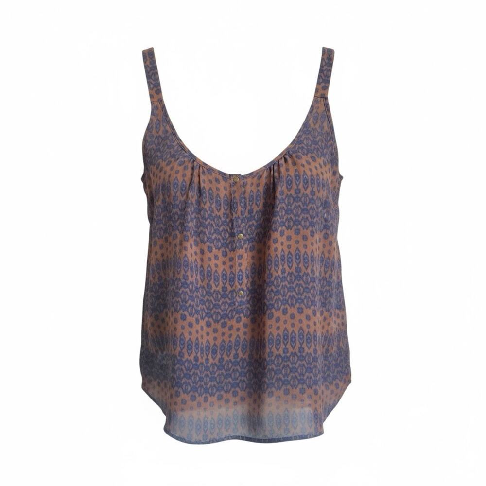 A.L.C. Silk Ikat Print Button Front Cami Tank Top Boho Minimalist Chic Layering